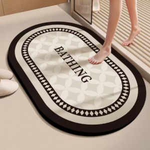 Modern Anti-Slip Grey Print Diatom Mud Floor Mat Rubber Water Absorbent Bathroom and Kitchen Carpet for Home Decoration