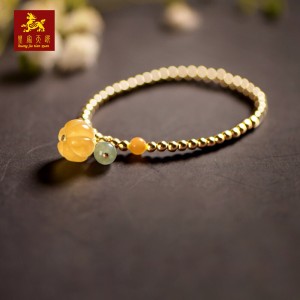 925 Silver Plated 14K Gold Plated Single Loop Bracelet Handmade with Amber Pendant for Women  HJTX-199