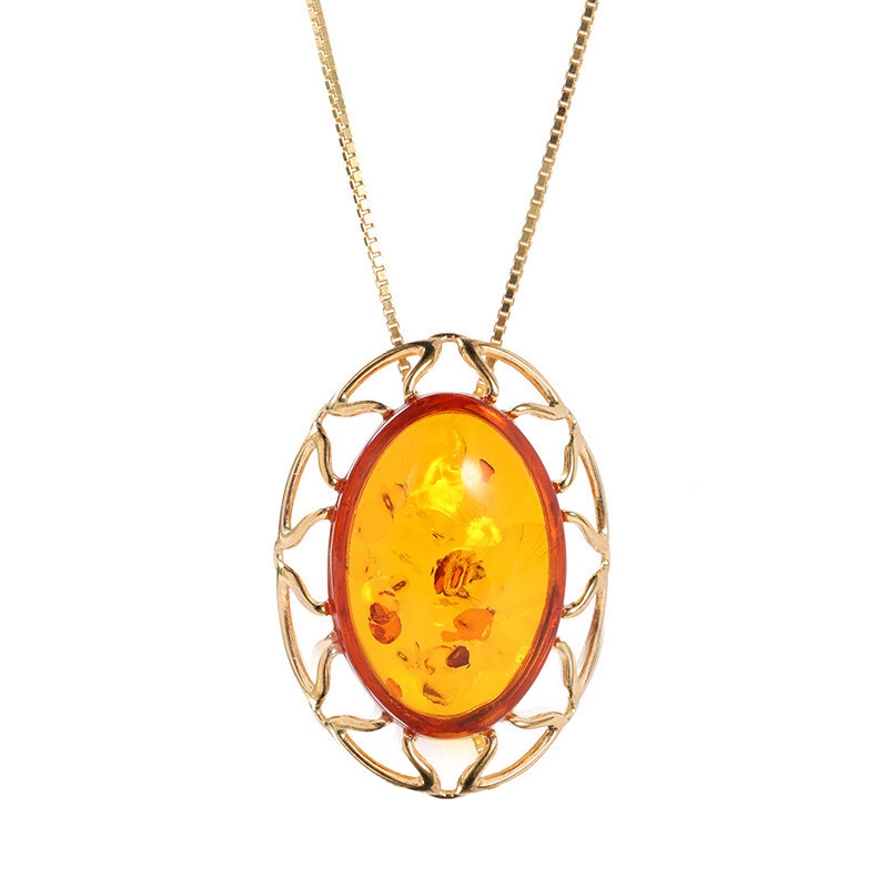 Factory For Place To Buy Silver Jewlery - Pendant Ladies Necklace Cutout Silver Inlaid Amber Pendant Clavicle Chain Silver 01P3089 – Topping Jewelry