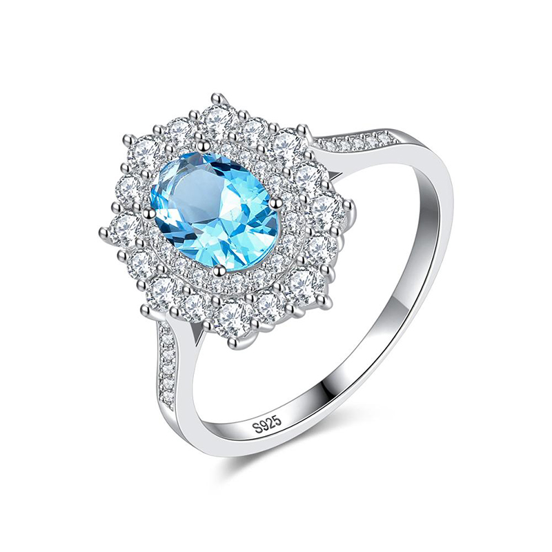 Blue Gemstone 925 Silver Jewelry  Women’s Engagement Gift Set Zircon Ring  SR0334
