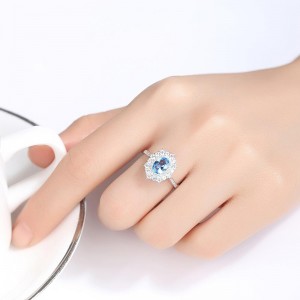 Blue Gemstone 925 Silver Jewelry  Women’s Engagement Gift Set Zircon Ring  SR0334