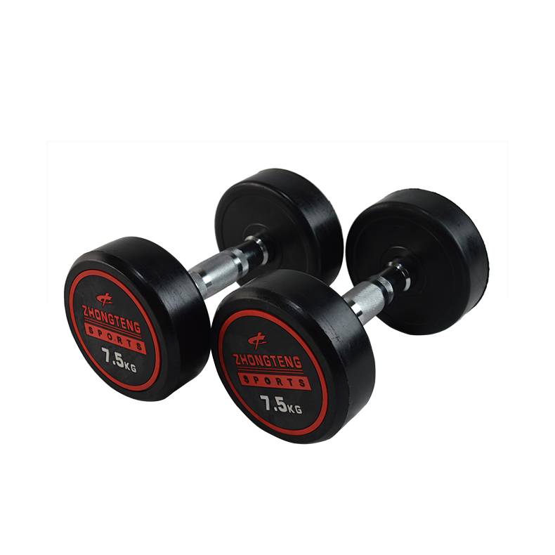 china  cast iron fitness equipment round head rubber dumbell/rubber hex dumbbell