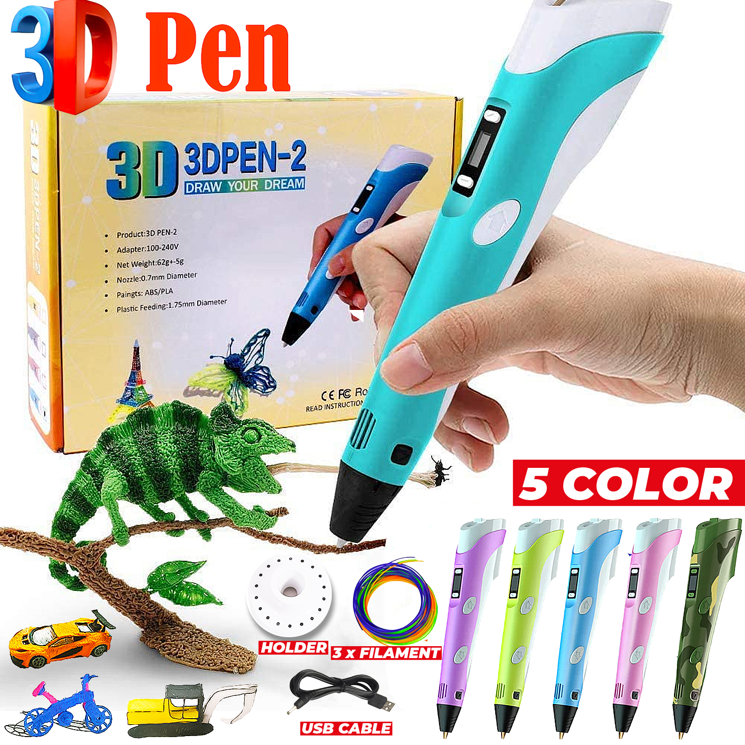 Kids 3D Pen DIY 3D Drawing Printing Pen Set LCD Screen Children Gift Toys |  eBay