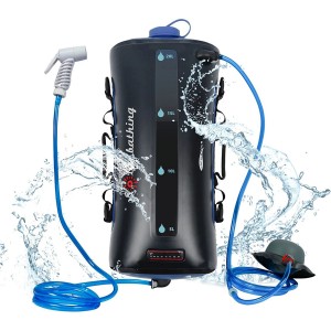 20L/5.4 Gallons Portable Camping Solar Water Shower Bag with Pressure Foot Pump and Nozzle for Beach Hiking Swim Travel