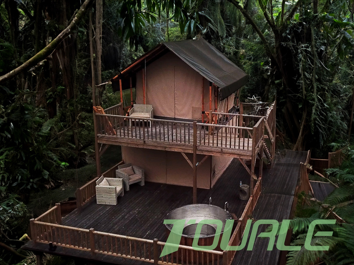 Dwuwarstwowa konstrukcja drewniana Tourle Wodoodporny i ognioodporny namiot Mini Safari