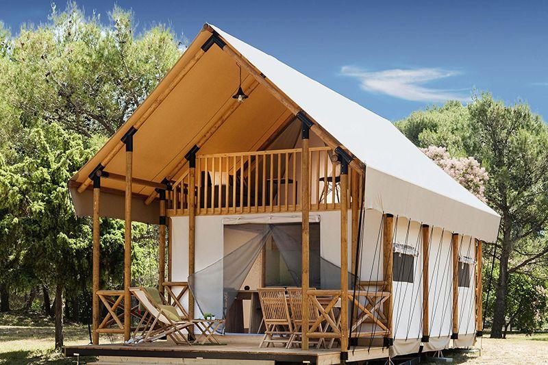 Wooden loft safari glamping tent