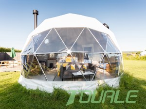 Telts rūpnīcas luksusa caurspīdīga āra ģimenes ģeodēziskā kupola telts