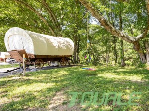 Tente de chariot mobile de glamping de wagon couvert en boistente de camping en plein air de luxe
