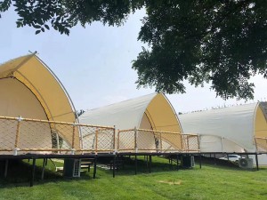 Tourle new design camping resort tent shell shape luxury safari glamping tent