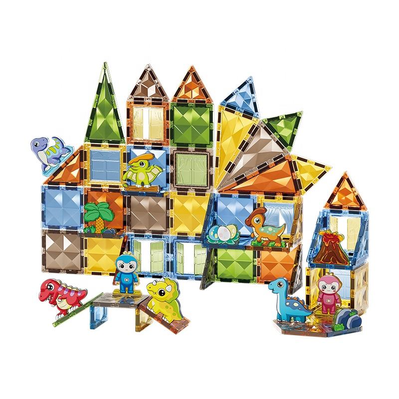 90pcs diamond surface magnet building set kids educational DIY 3D magnetic tiles toy dinosaur paradise magnetic building blocks