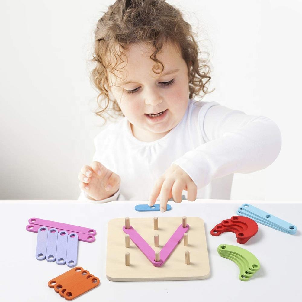 Educational wooden letter number puzzle sorter pegboard shape and color cognition activity board sort game blocks toy for kids