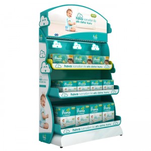 BB017 PAMPERS Supermarket Baby Products Paper Diaper Nappy Wooden Shelving Display Stand With Light Box