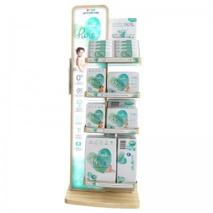 BB030 Supermarket Floor Wood Texture Baby Diaper Displays Stands With Brochure Holders And Light Box