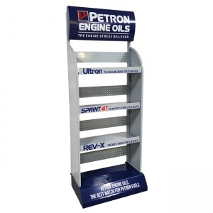 CA010 PETRON Single Sided Car Engine Oils Accessories Metal Shelves Custom Retail Display Rack