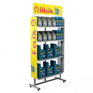 CA068 HELIX Floor Customized 4 Tiers Metal Car Lubricating Engine Oil Display Shelving For Retail Stores