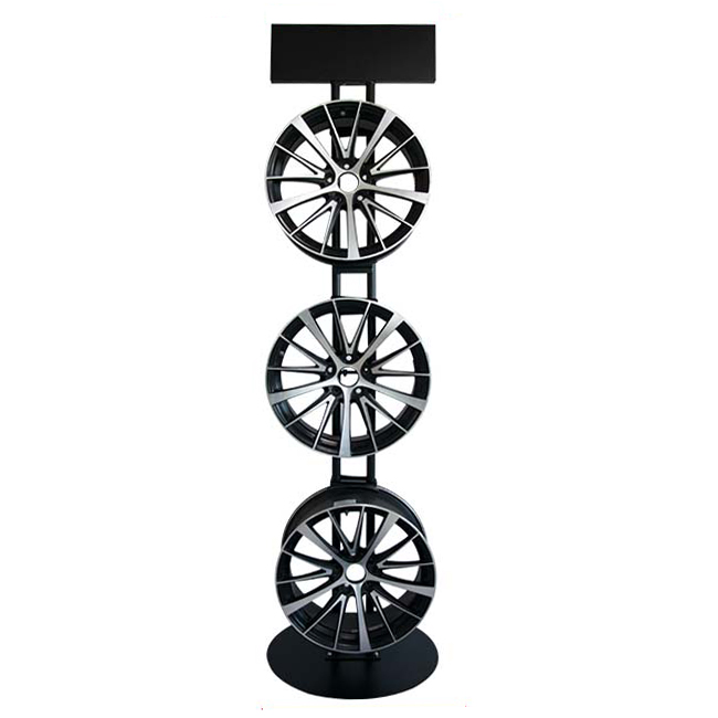CA073 Retail Customized Car Wheel Rim Metal Tube Displays Rack For Exclusive Shop With 3 Hub Holders