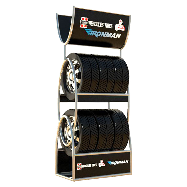 CA075 Retail Store Vehicle Wheel Tires Metal Floor Gondola 2 Tiers Display Rack For Promotion