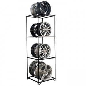 CA078 Custom Disassemble Promotion POS Car Accessories Alloy Wheel Hub Metal Tube Floor Shelving Standing Display Stand