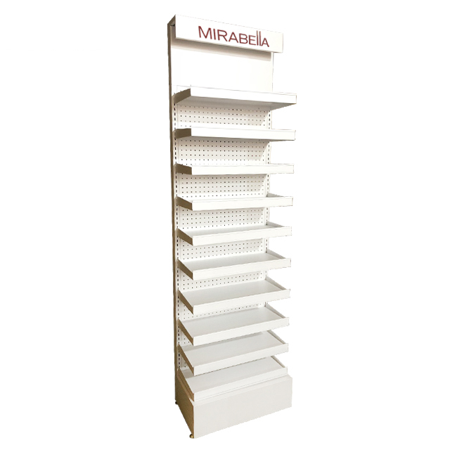 CM008 MIRABELLA Cosmetics Supermarket Shelves Metal Single Sided Flooring Display Rack