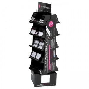 CM054 Easy Assembly Customized Acrylic And Wood MAC Makeup Lash 2 Sided Display Rotating Stand With Cabinet