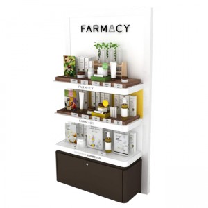 CM055 FARMACY Adevertising Floor 3 Shelves Wood Skin Care Hand Cream Body Lotion Display Racks Illuminated Logo With Cabinet