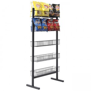 FB047 Advertising Customized Potato Chips Crisps Metal Floor 5 Tiers Wire Shelves Display Rack For Supermarket