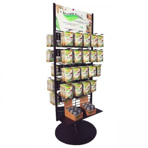 FB194 Splendor Garden Healthy Food Retail Double Sided Metal Display Stands With Shelf And Hooks