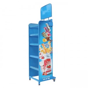 FB211 CHEATCLEAN Light Duty Dessert Snacks Chips Metal Wire Flooring Display Grid Shelving Stands With Wheels For Advertising