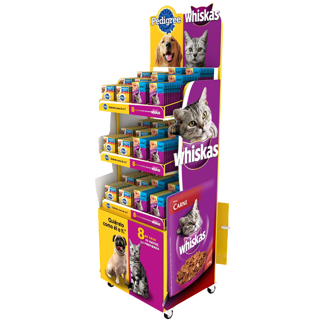 BB027 Pet Shop Products Metal Cat Dog Food Stores Display With Wire Baskets And Wheels