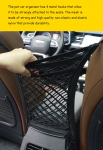 The Purse Net Car Net Pocket Handbag Holder Between Seats w/4 Grocery Bag Headrest Hooks | Purse Holder for Car | Net Car Handbag Holder w/2 Cargo Storage Pockets | Car Purse Holder for between Seats Organization