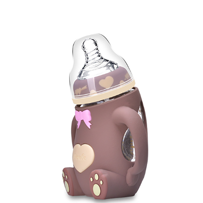 Fancy Design Wide Neck Silicone Baby Feeding Bottle Silicone case with handle, anti-drop and anti-colic baby bottle