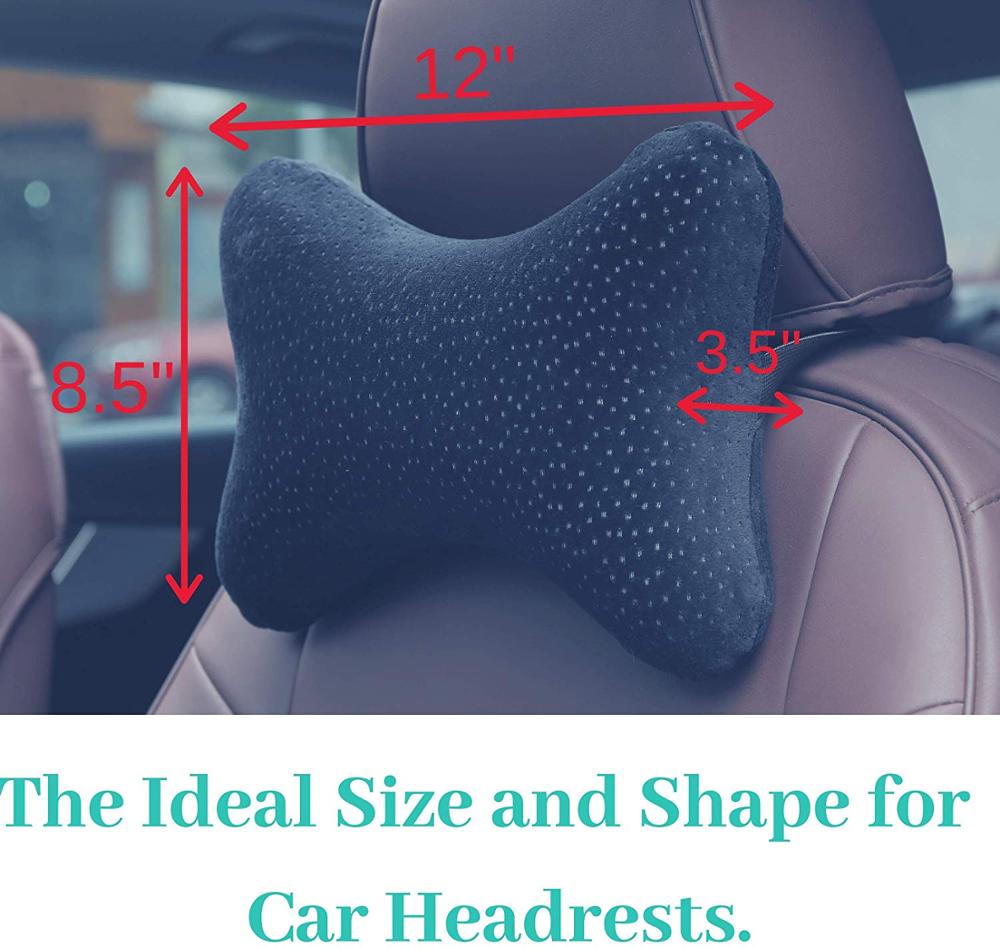 Car Neck Pillow for Head Support, Premium Memory Foam Headrest Pillow with Adjustable Strap and Portable Bag