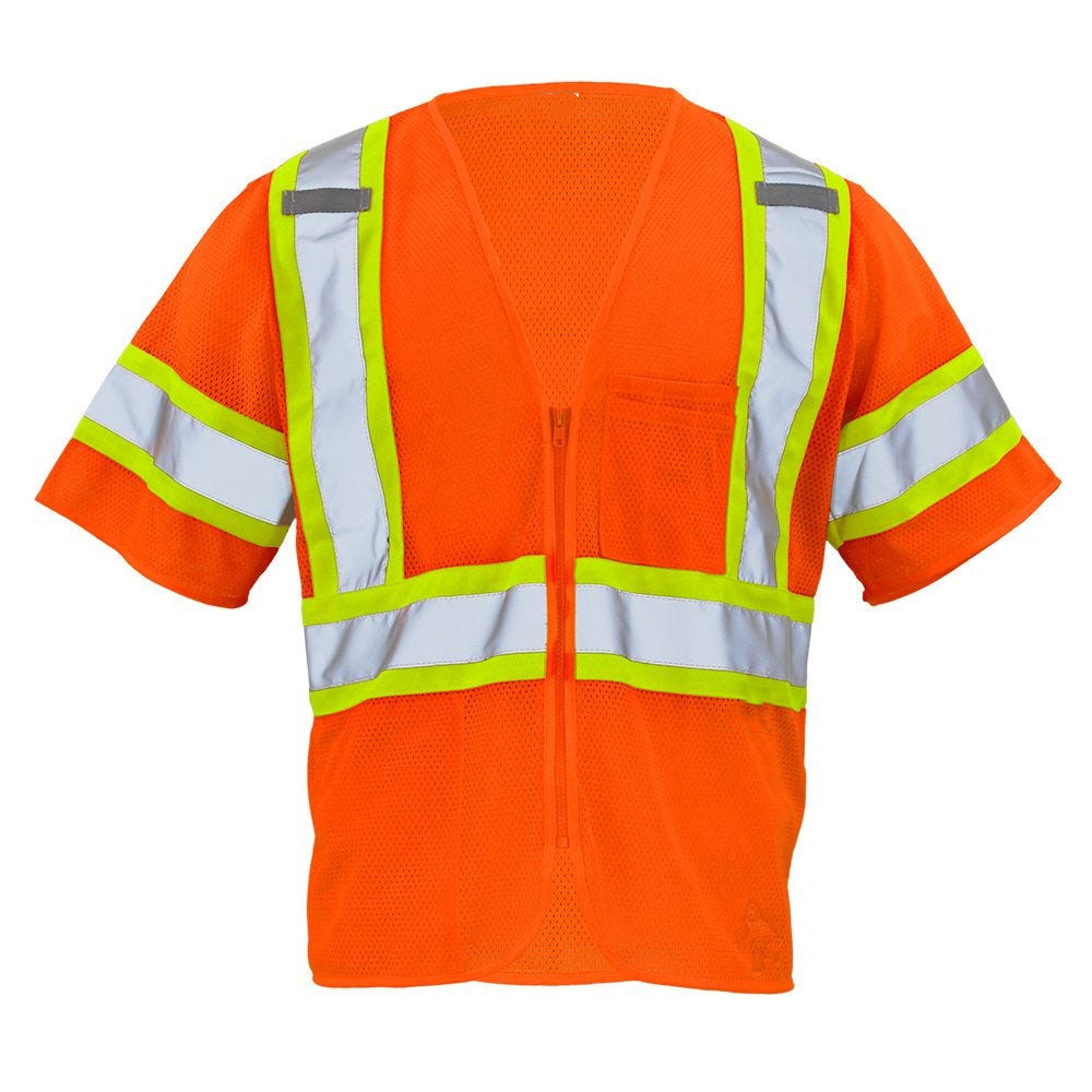 Class 3 Hi-Vis Contrast Mesh Zippered Safety Vest – Orange