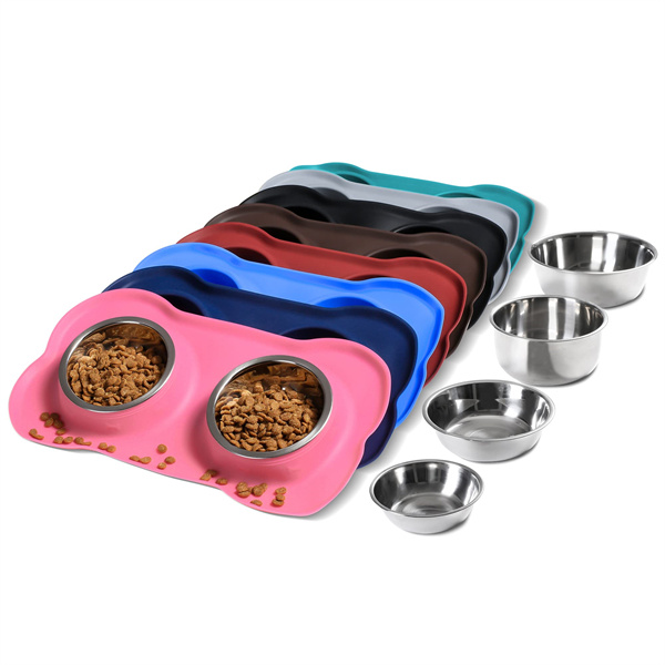 Discountable price Automatic Cat Food Feeder - 2 Stainless Steel Pet Dog Bowl with No Spill Non-Skid Silicone Mat – TTG