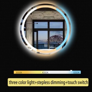 Customizable Round LED Bathroom Mirrors Fog Removal and Adjustable Tricolor Lighting