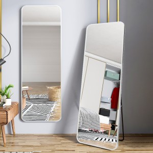 Aluminum frame dressing mirror rectangular R-angle full length floor mirror without backplate with U-shaped bracket