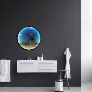 Black Circular Led Bathroom Mirror With Landscape Decorative Mirror