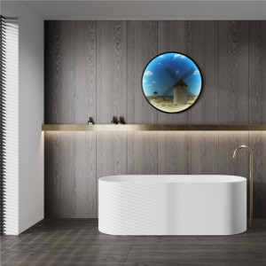 Black Circular Led Bathroom Mirror With Landscape Decorative Mirror