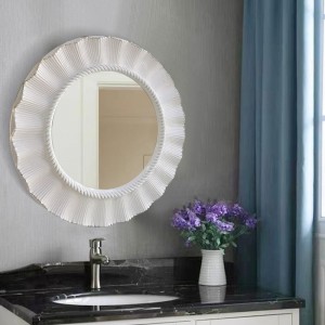 French antique home decor round wall mirror Pu Decorative Mirror Factory