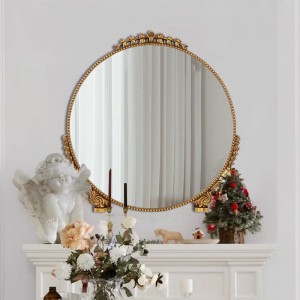 French round gold antique wall mirror Pu Decorative Mirror Suppliers