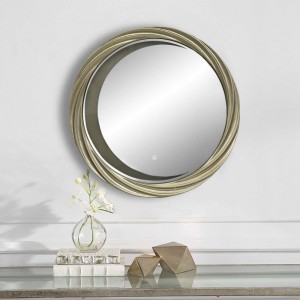 Round Pu Decorative Mirror Factory  LED bathroom wall mirror