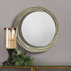 Round Pu Decorative Mirror Factory  LED bathroom wall mirror