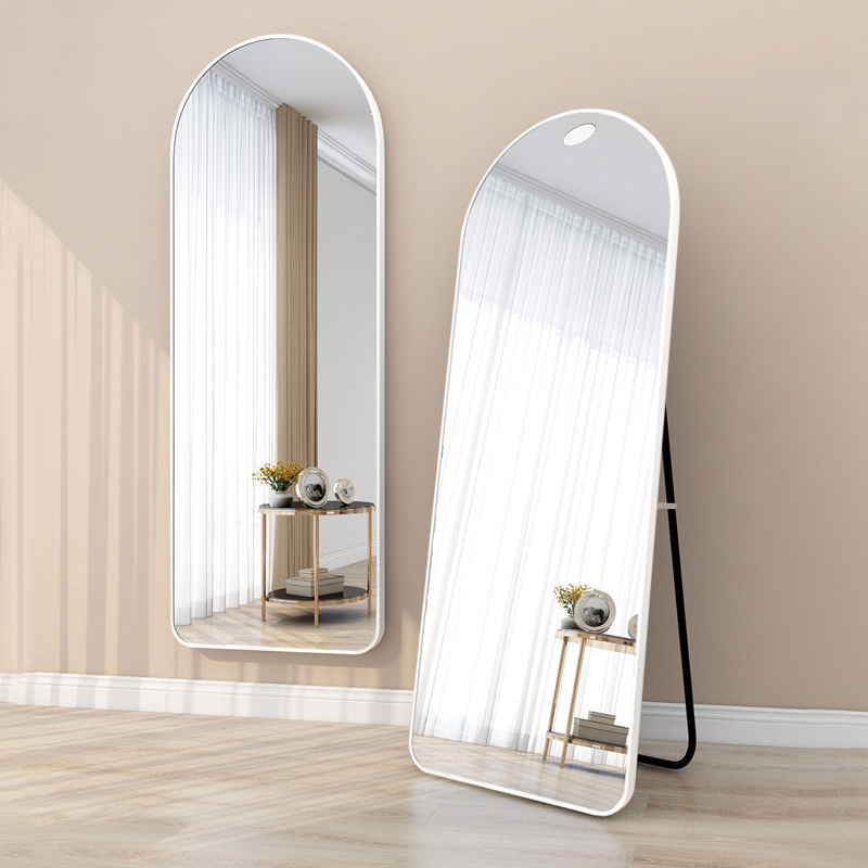 Aluminum frame arched R-angle full body mirror with back plate and U-shaped bracket