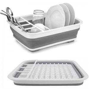 Collapsible Dish Drainer with Drainer Board Foldable Drying Rack Set  Portable Dinnerware Organizer