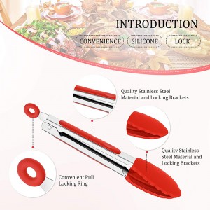 7 inches Stainless Steel Locking Kitchen Tongs with Silicon Tips