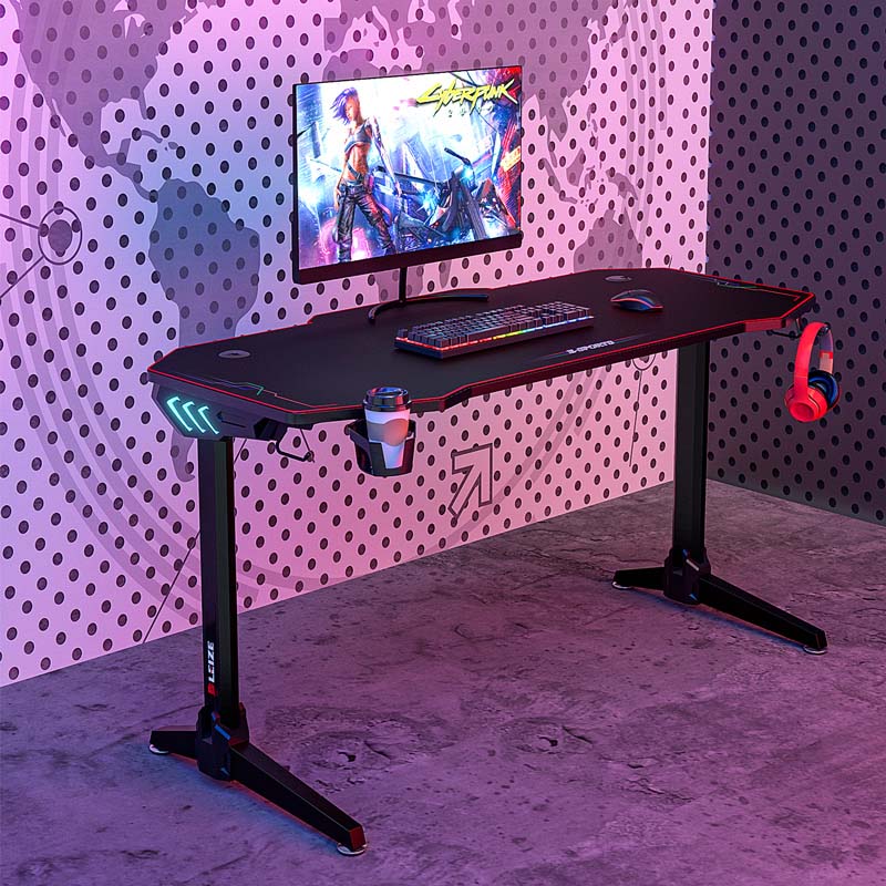 YOUTHUP Gaming Desk with LED Lights, 55 Inch Z Shaped Game Desk for PC  Gamer, Ergonomic Racing Style Computer Table Workstation with Remote  Control