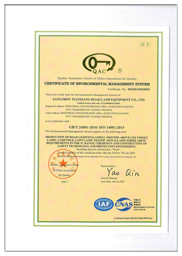 Certificate of environmental management system