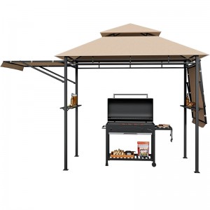 Grill Gazebo with Dual Side Awnings, Double Tier BBQ Gazebo with 2 Side Shelves, Heavy-Duty Steel Frame, CPAI-84 Barbecue Grill Gazebo Shelter for Patio, Garden, Beach, Terrace