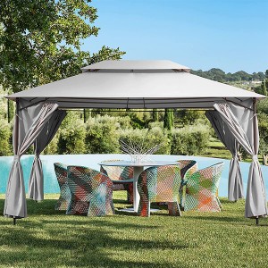 Popular 13′ x 10′ Steel Outdoor Patio Gazebo Canopy with Removable Mesh Curtains And Mosquito Netting