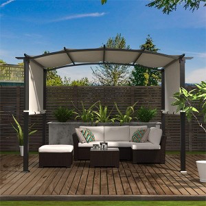 Metal Outdoor Patio Steel Frame Pergola Polyester Gazebos with Retractable Canopy Shades
